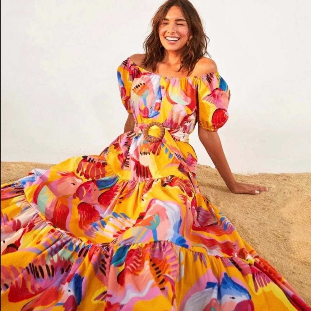 NWT farm rio Macaws neon maxi dress sz XS